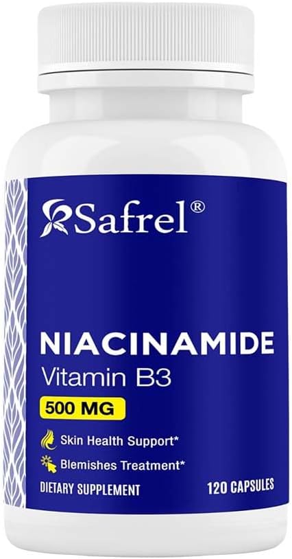 120 Capsules Safrel Niacinamide 500mg Vitamin B3 Skin Health Blemish Support Non-GMO Gluten-Free Flush-Free Formula Men Women's Health