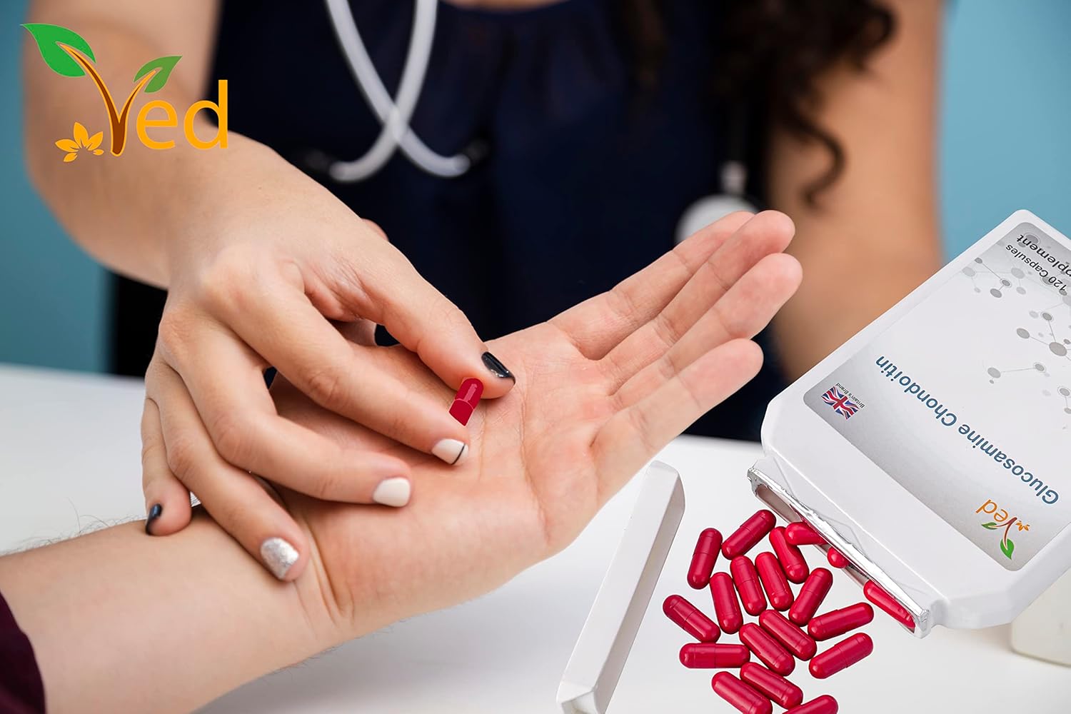 120 Capsules VED Joint Support Supplement with Glucosamine, Chondroitin, Turmeric, Vitamin C - Non-GMO, Gluten Free - 60 Days Supply