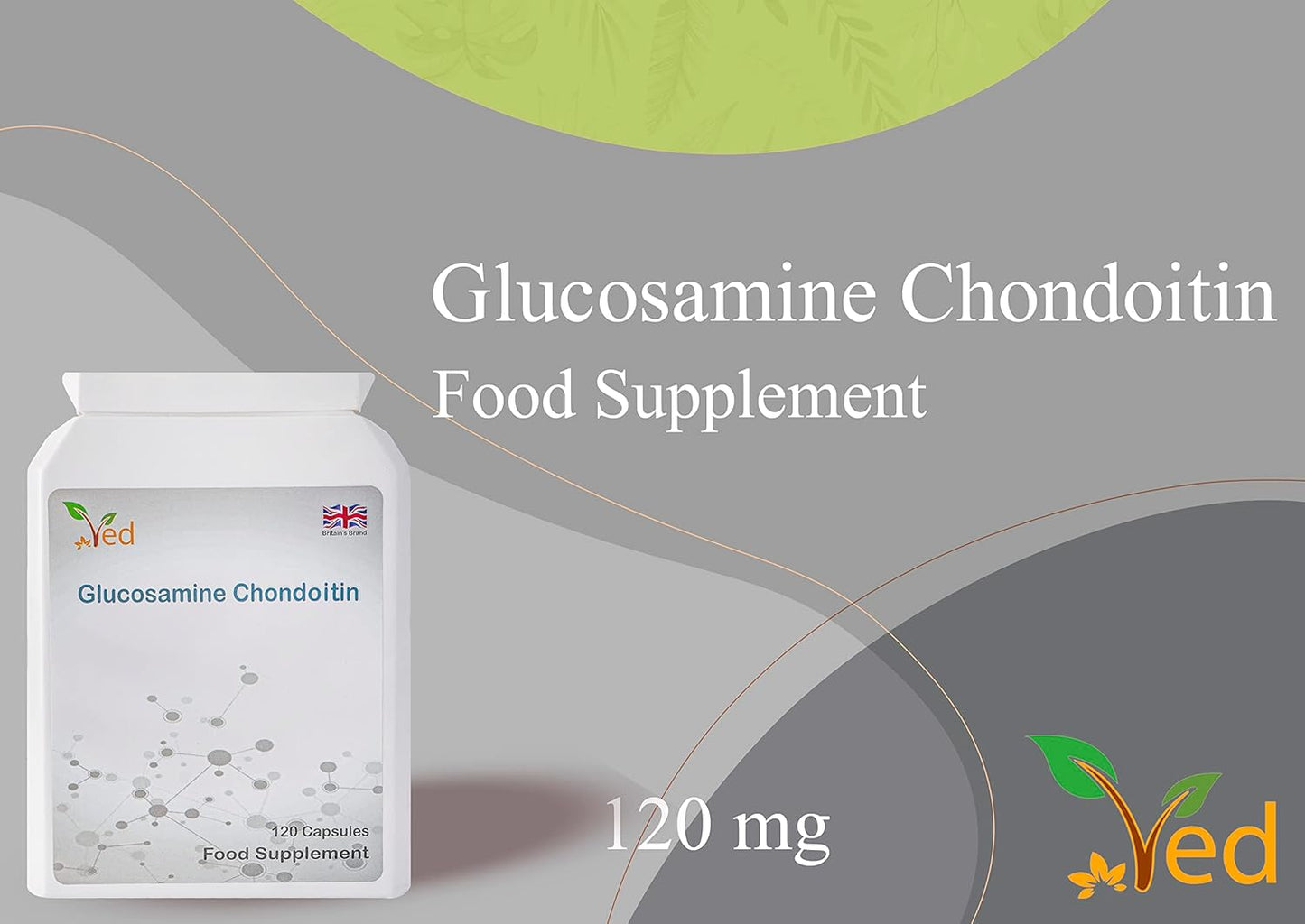 120 Capsules VED Joint Support Supplement with Glucosamine, Chondroitin, Turmeric, Vitamin C - Non-GMO, Gluten Free - 60 Days Supply