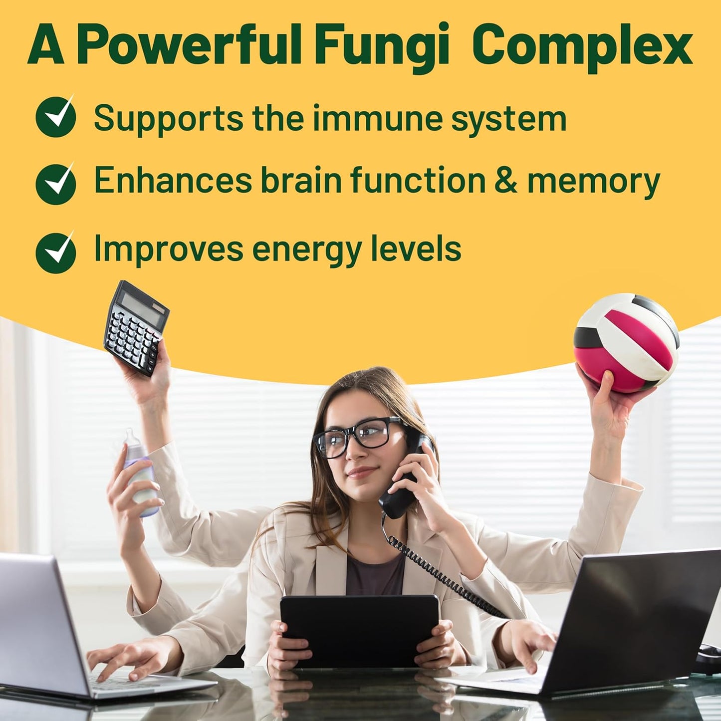 120 Capsules Vegan Mushroom Supplement Complex for Brain, Energy, Focus & Memory Support - Reishi, Chaga, Shitake, Maitake, Lion's Mane, Cordyceps