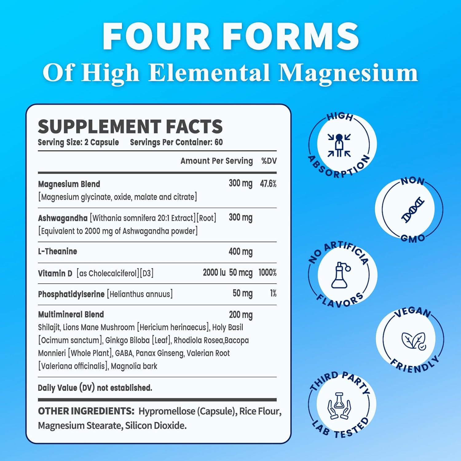 120 Capsules VEV Cortisol Supplements with Magnesium Glycinate, Ashwagandha, L-Theanine, and Vitamin D - Supports Relaxation, Focus, and Sleep