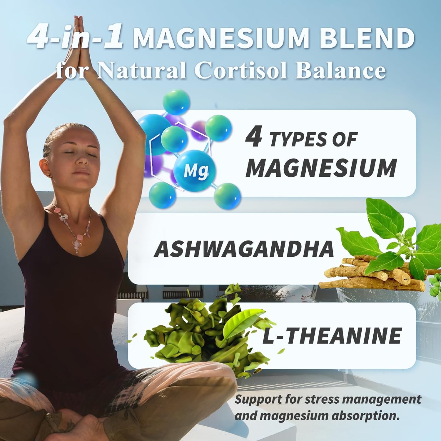 120 Capsules VEV Cortisol Supplements with Magnesium Glycinate, Ashwagandha, L-Theanine, and Vitamin D - Supports Relaxation, Focus, and Sleep