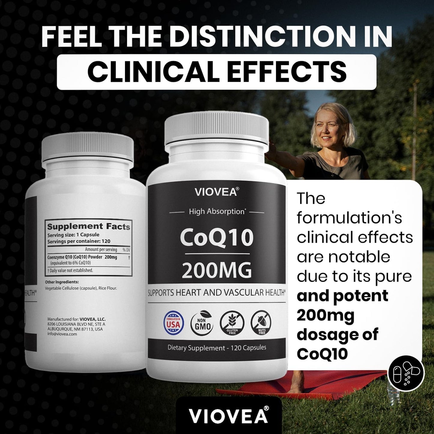 120 Capsules VIOVEA CoQ10 Supplement - 200mg, Made in USA, High Absorption Coenzyme Q10 for Heart Health and Energy - Antioxidant, 4-Month Supply