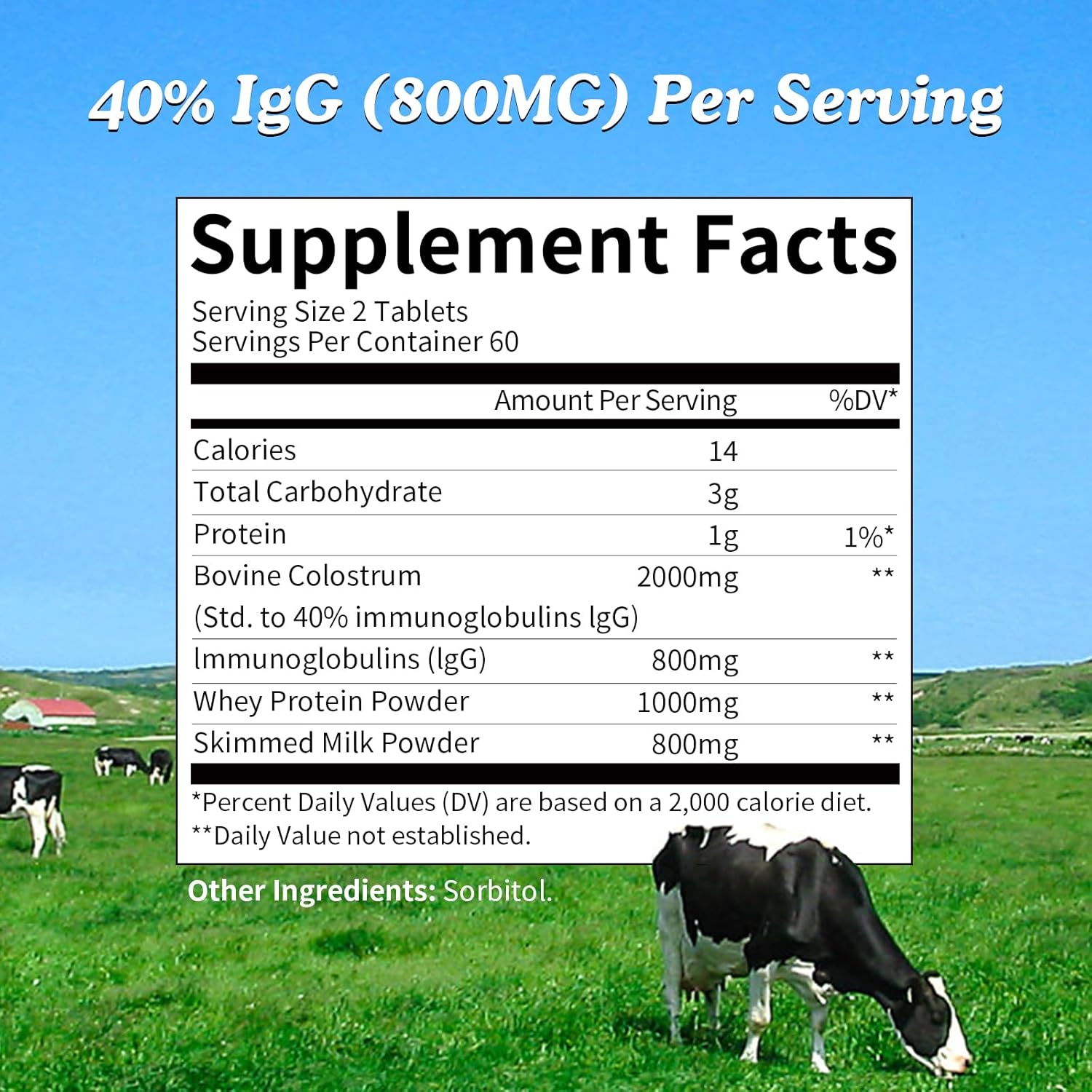 120 Chewable Tablets of BBEEAAUU Bovine Colostrum: Immune Support, Gut Health, Hair Growth, Energy - 2000mg Supplement with 40% IgG, 100% Grass Fed, First-Milking, Gluten-Free, Soy-Free