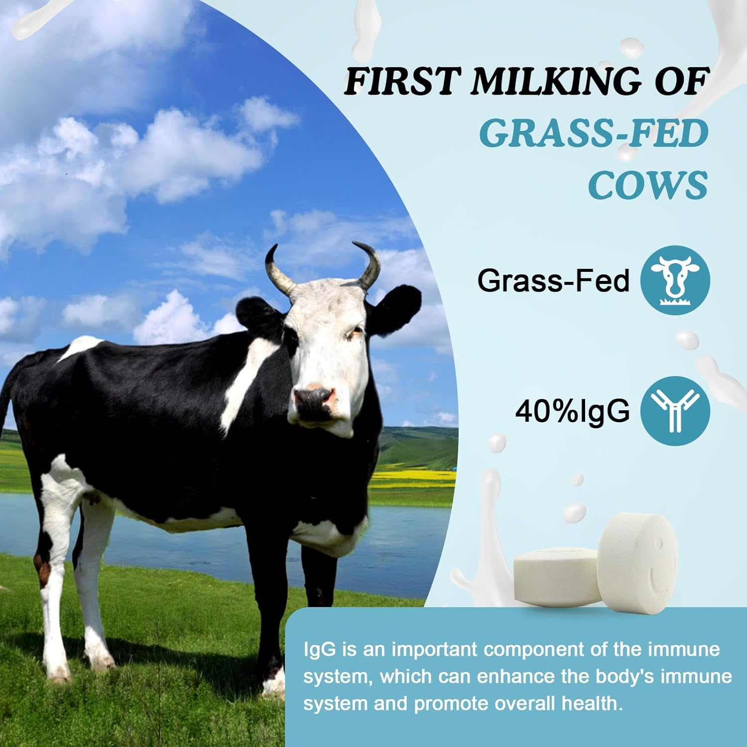 120 Chewable Tablets of BBEEAAUU Bovine Colostrum: Immune Support, Gut Health, Hair Growth, Energy - 2000mg Supplement with 40% IgG, 100% Grass Fed, First-Milking, Gluten-Free, Soy-Free