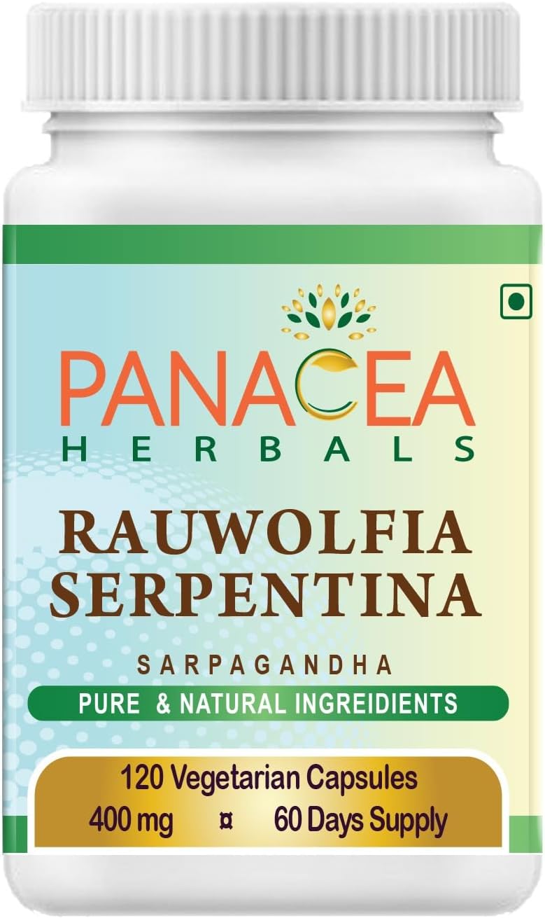 120 Count 400mg Veg Capsules of Panchaveda Panacea Herbals Rauwolfia Serpentina - Sarpagandha Vati Supplement