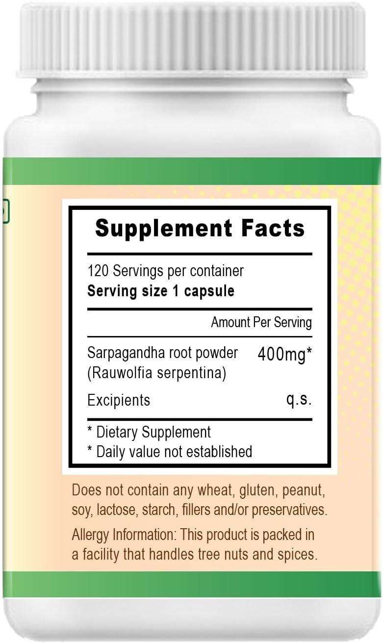120 Count 400mg Veg Capsules of Panchaveda Panacea Herbals Rauwolfia Serpentina - Sarpagandha Vati Supplement