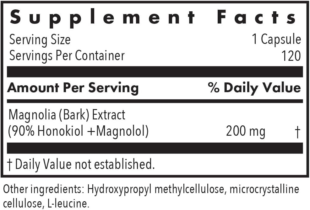 120 Count Allergy Research Group Magnolia Extract Dietary Supplement - Supports Stress Sleep, Cortisol Balance - Honokiol & Magnolia - Hypoallergenic & Vegetarian Capsules - Gluten Free