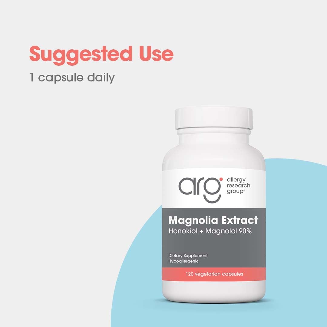 120 Count Allergy Research Group Magnolia Extract Dietary Supplement - Supports Stress Sleep, Cortisol Balance - Honokiol & Magnolia - Hypoallergenic & Vegetarian Capsules - Gluten Free