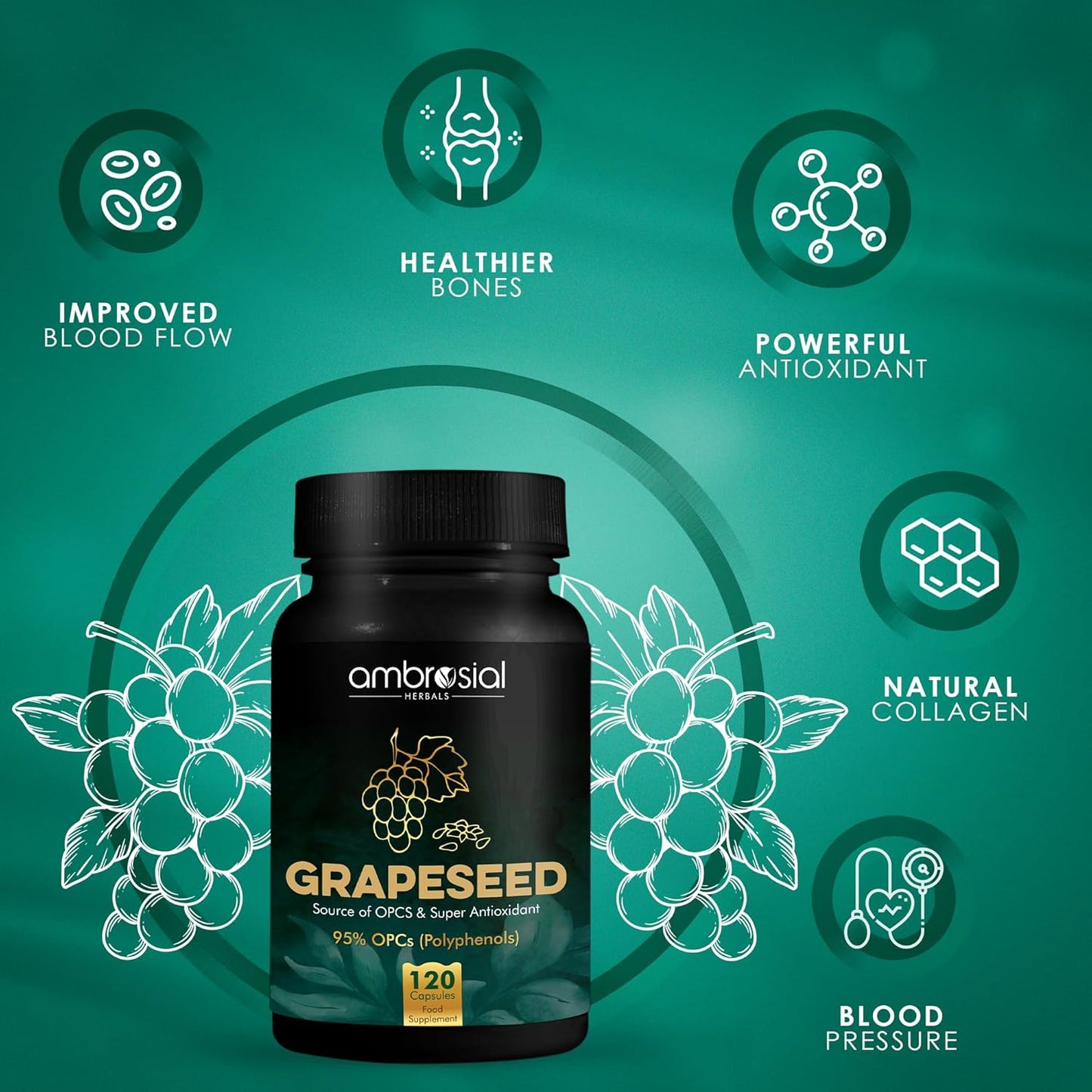 120-Count AMBROSIAL Grapeseed Capsules for Antioxidant Support