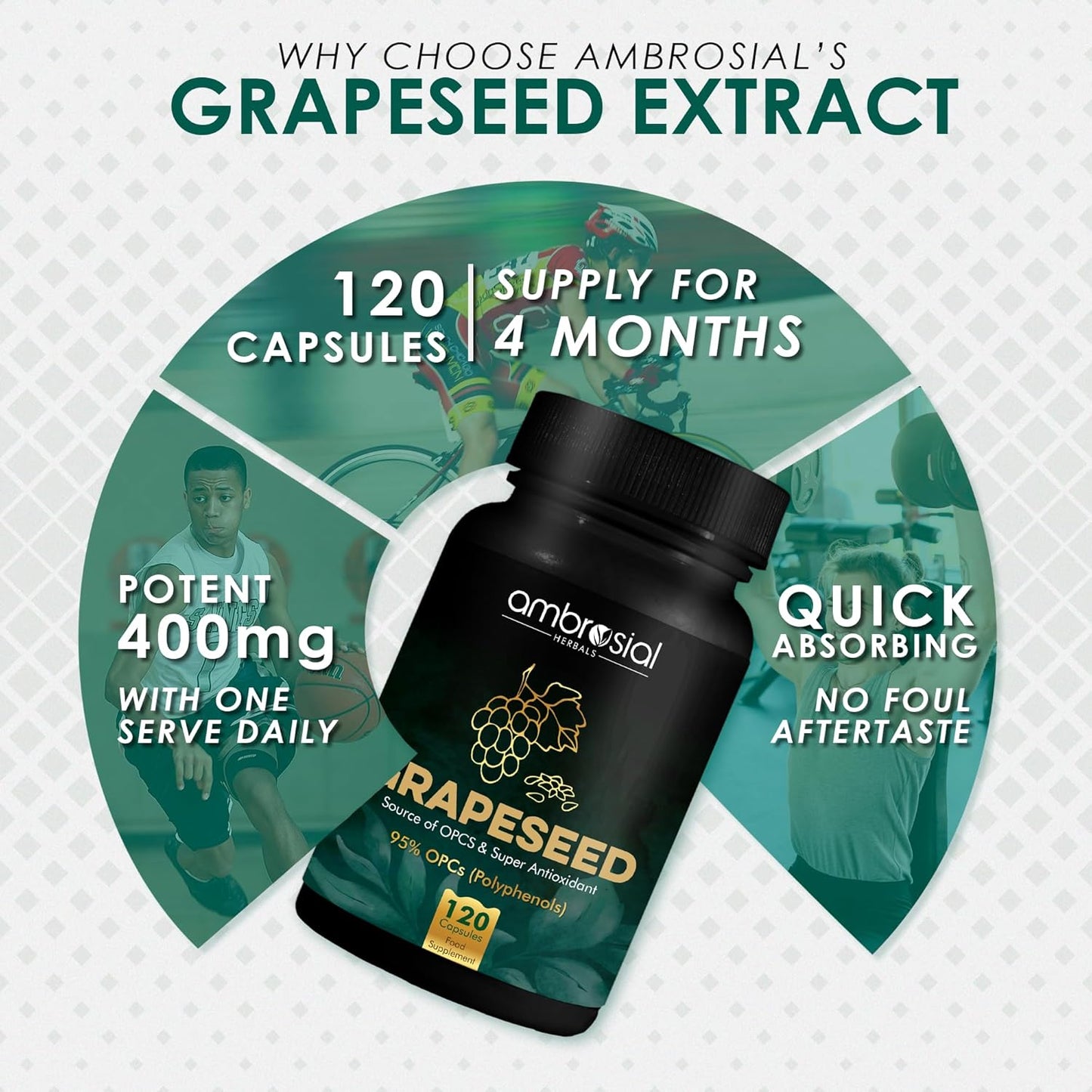 120-Count AMBROSIAL Grapeseed Capsules for Antioxidant Support