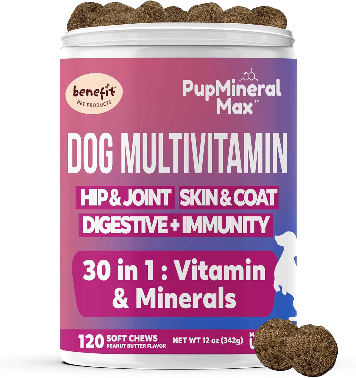 120 Count Benefit Pet Products Dog Multivitamin Soft Chews with Joint Supplement, Digestive, Immune Support, Skin & Coat Health - Advanced Vitamins for Dogs of All Ages - Made in USA