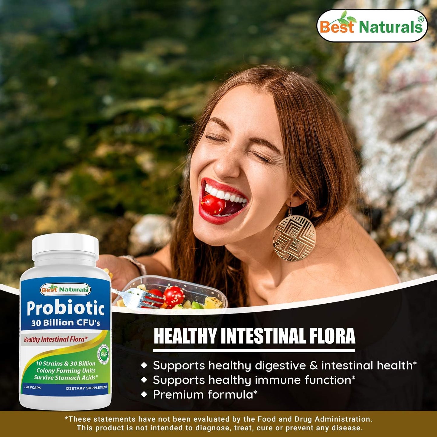120 Count Best Naturals Probiotic 10 Strains 30 Billion Shelf Stable Veggie Caps - Pack of 3