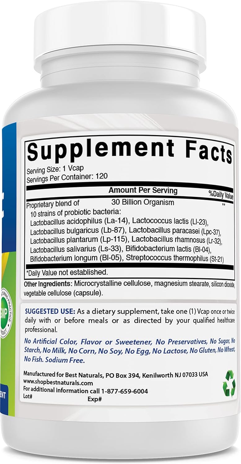120 Count Best Naturals Probiotic 10 Strains 30 Billion Shelf Stable Veggie Caps - Pack of 3
