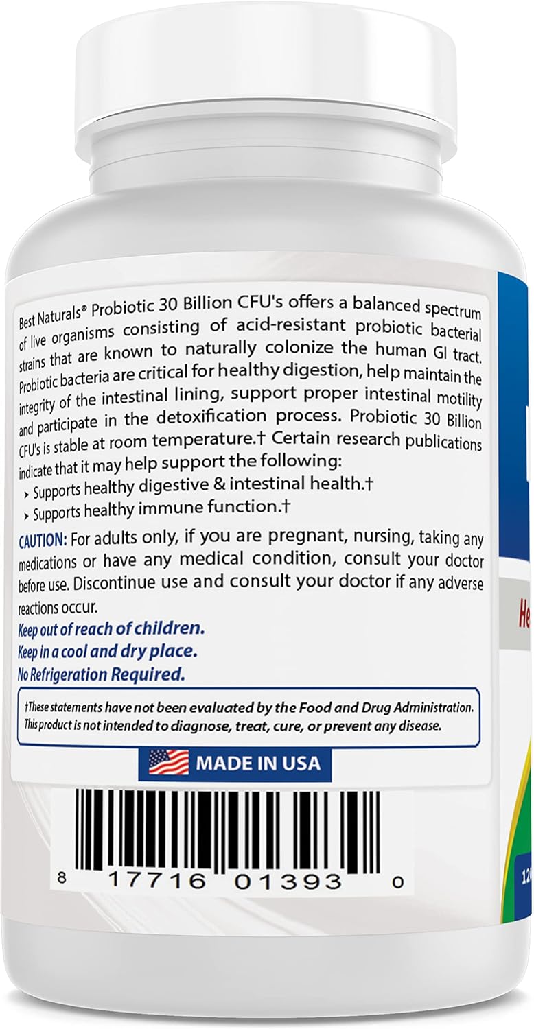 120 Count Best Naturals Probiotic 10 Strains 30 Billion Shelf Stable Veggie Caps - Pack of 3