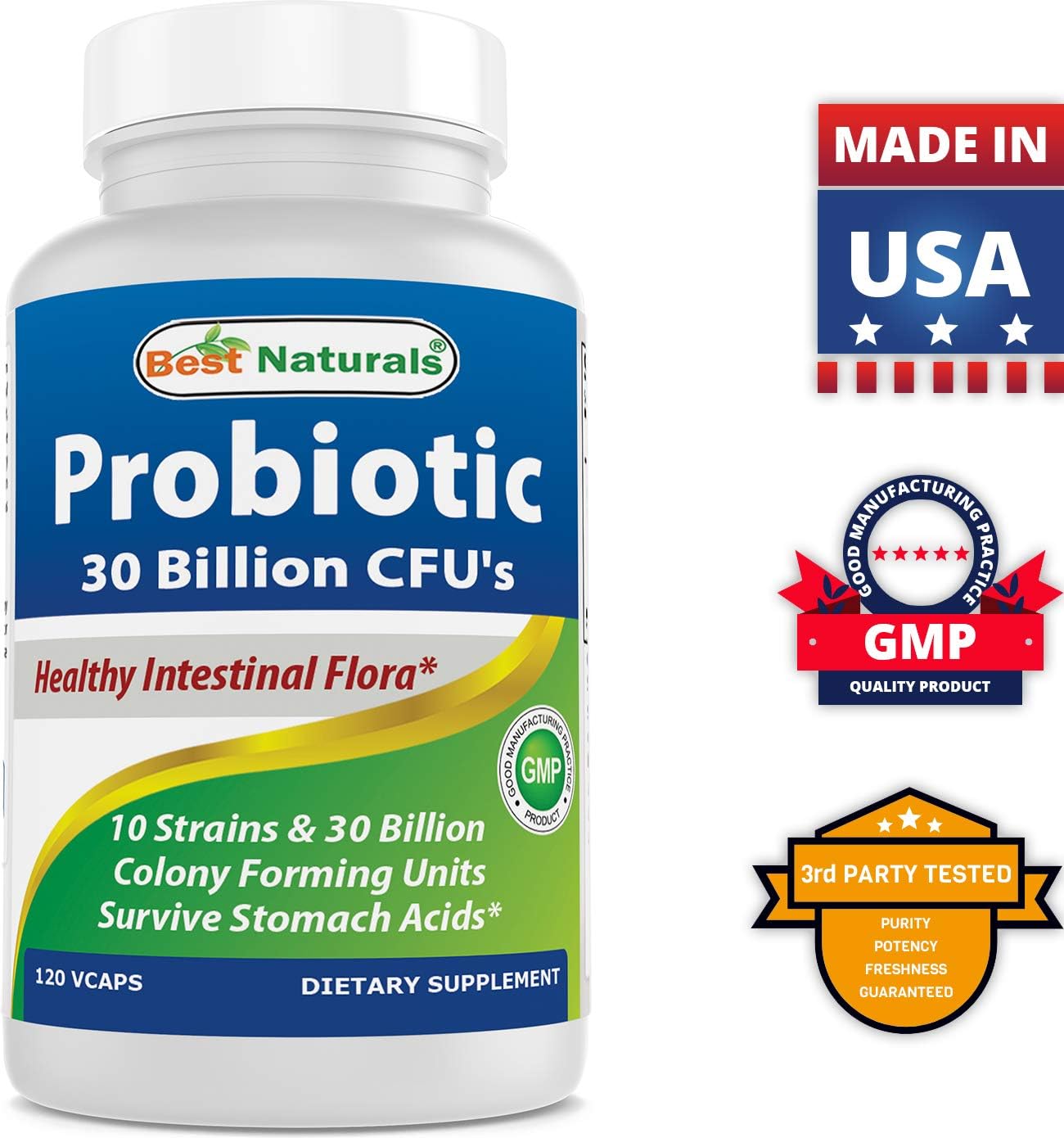 120 Count Best Naturals Probiotic 10 Strains 30 Billion Shelf Stable Veggie Caps - Pack of 3