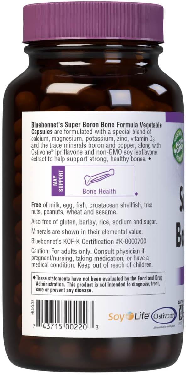 120 Count BlueBonnet Super Boron Bone Formula Vegetarian Capsules for Bone Health