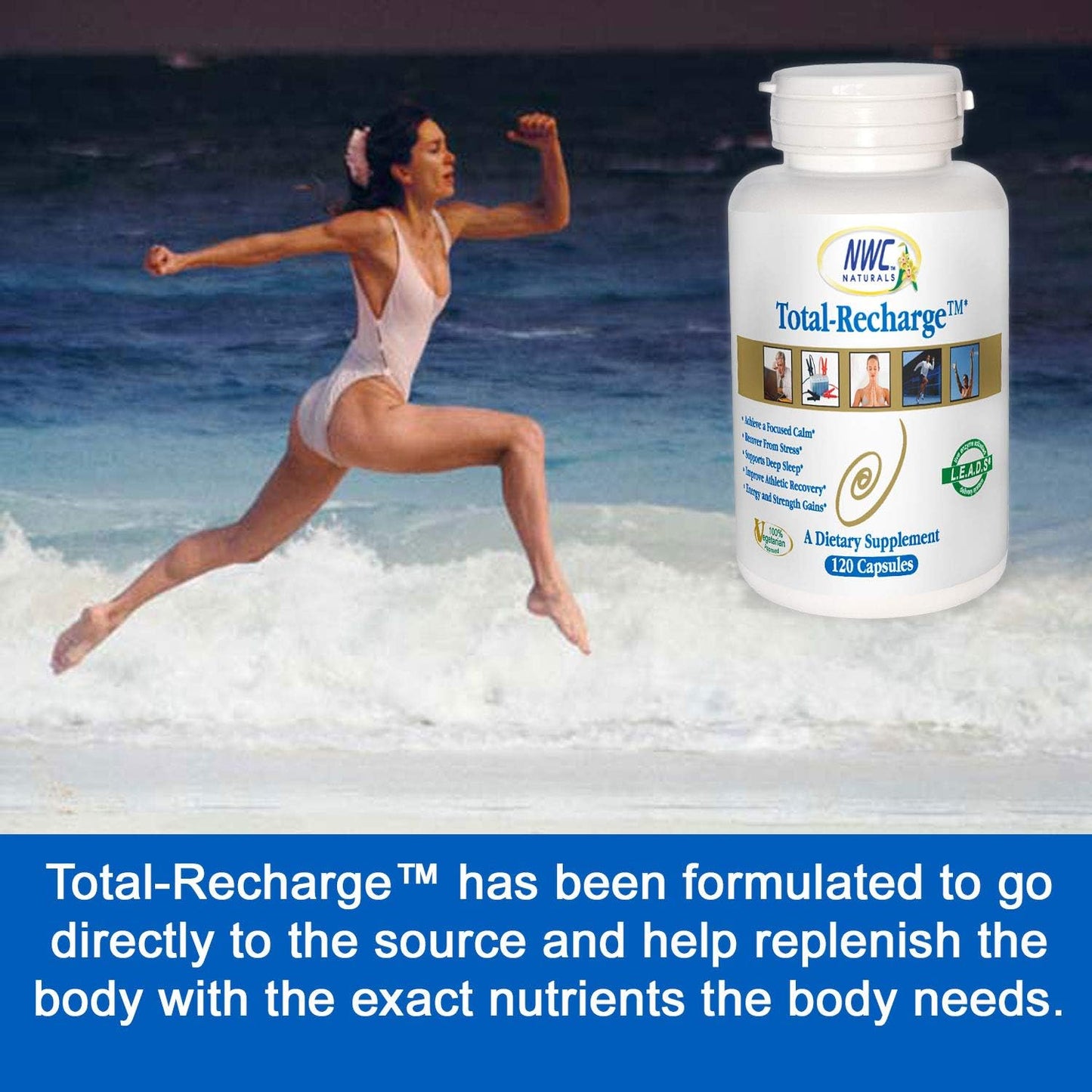 120 Count Capsules NWC Naturals Total-Recharge: Stress Relief, Energy Boost, Mental Clarity, Workout Recovery, Calming - Vegetarian Formula