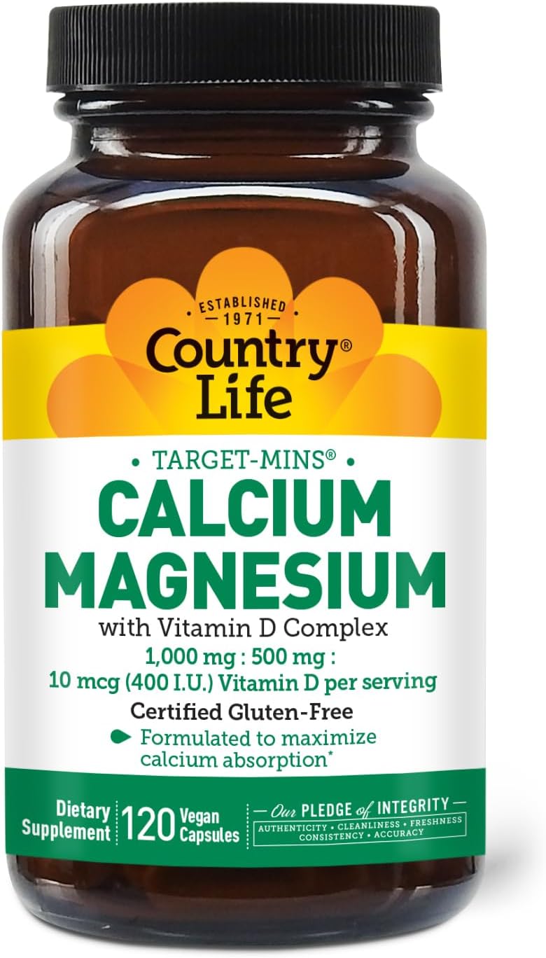 120 Count Country Life Cal-Mag Vegetarian Capsules for Bone Health and Wellness