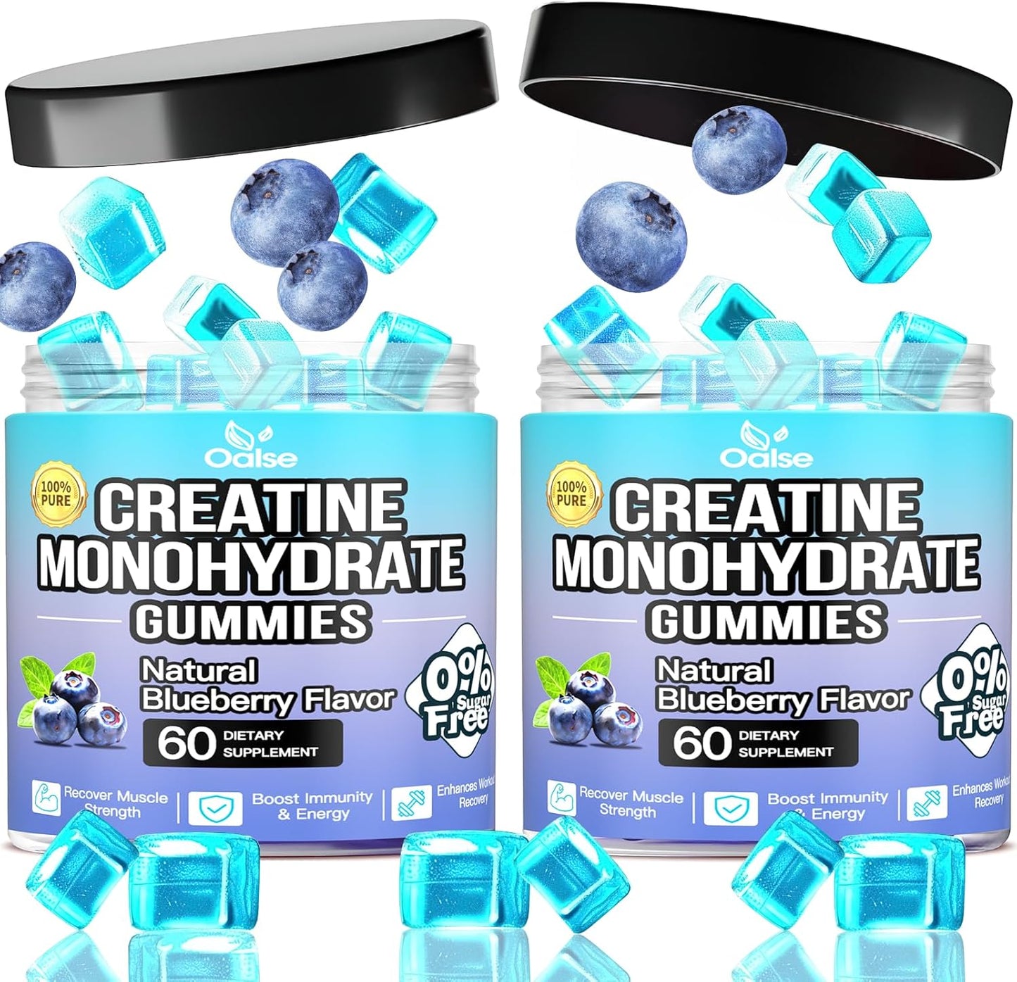 120 Count Creatine Monohydrate Gummies for Muscle Support & Energy Boost - Vegan, Sugar Free, Blueberry Flavor, 2 Pack