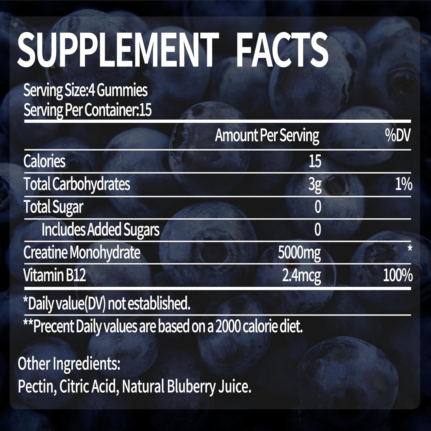 120 Count Creatine Monohydrate Gummies for Muscle Support & Energy Boost - Vegan, Sugar Free, Blueberry Flavor, 2 Pack