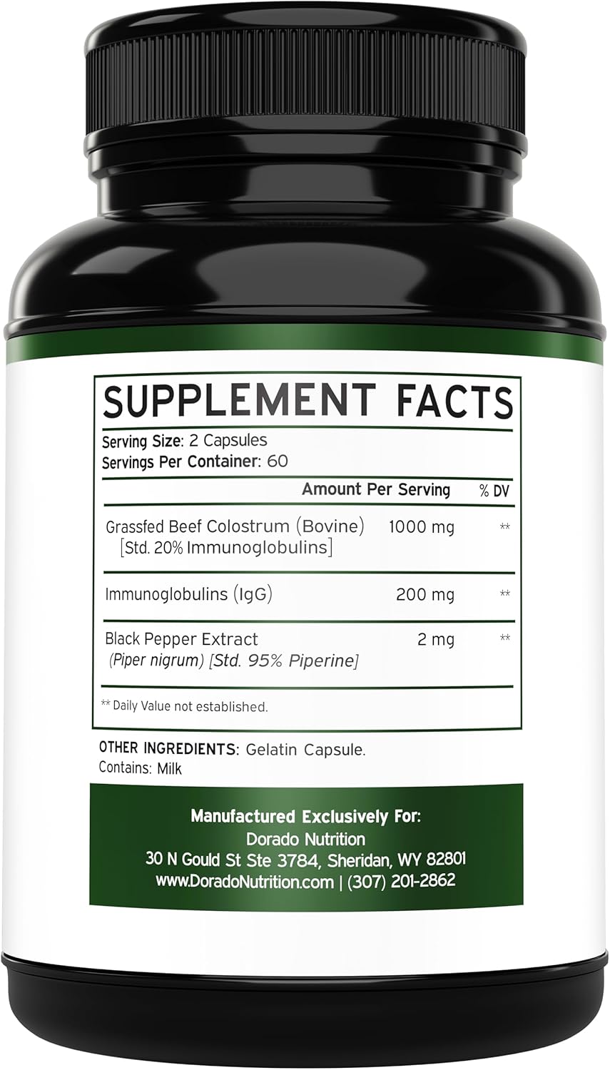 120 Count Dorado Nutrition Bovine Colostrum Capsules (1000mg) - 20% IgG Immunoglobulins, Grass Fed, No Fillers, USA Made