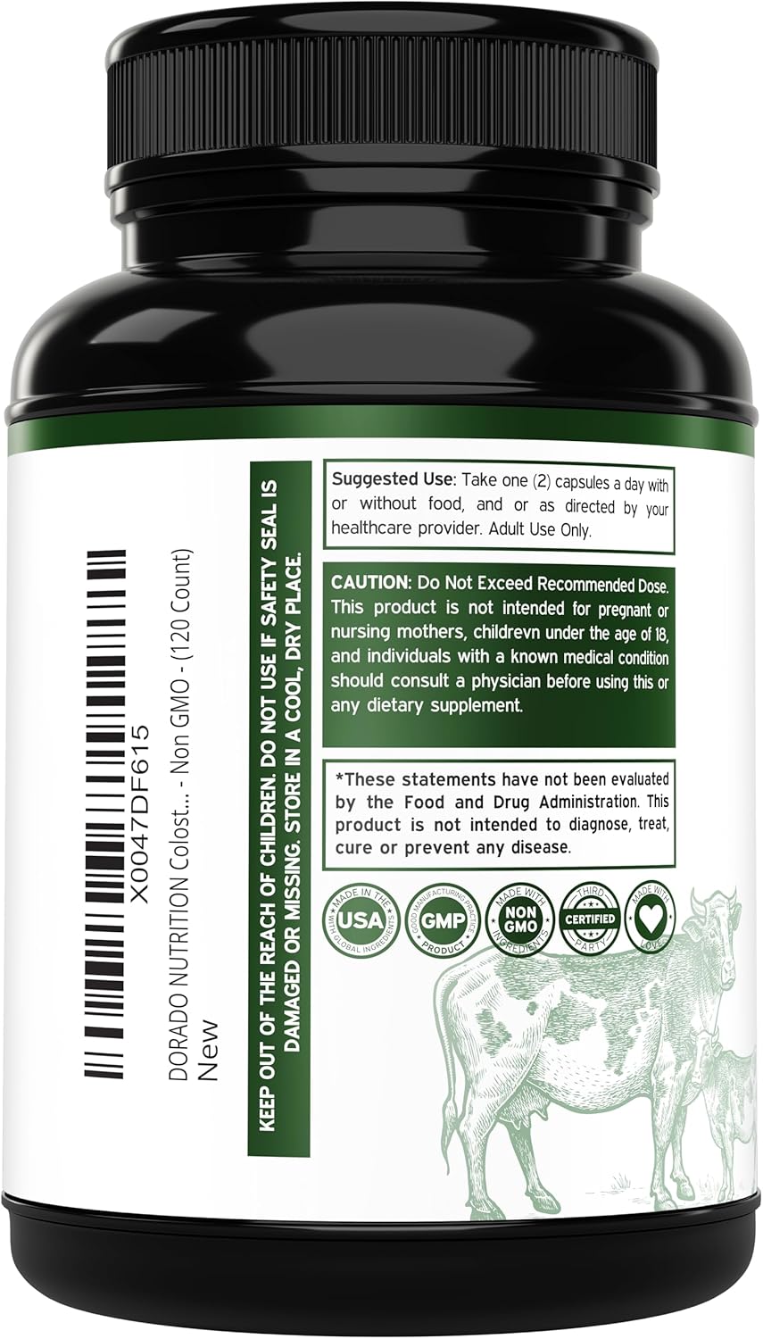 120 Count Dorado Nutrition Bovine Colostrum Capsules (1000mg) - 20% IgG Immunoglobulins, Grass Fed, No Fillers, USA Made
