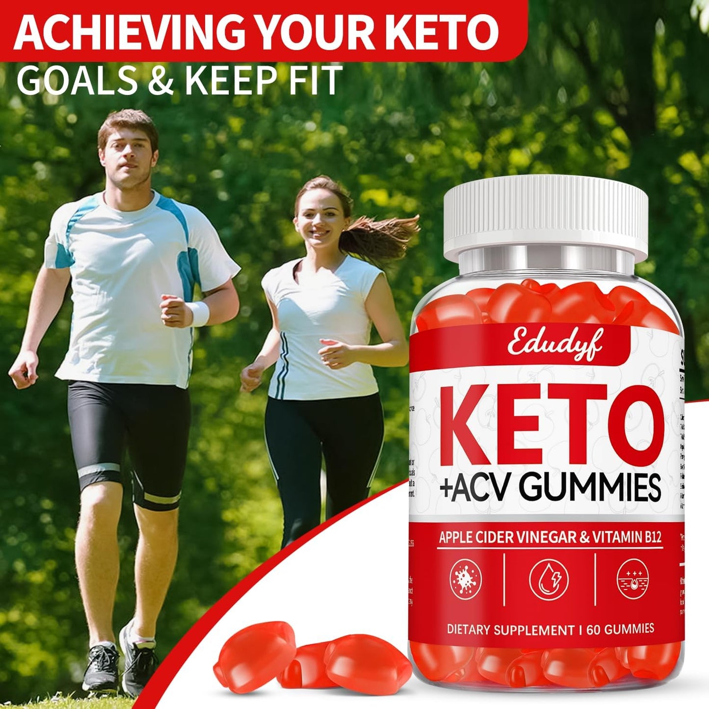 120 Count Elgin EDUDYF Keto ACV Gummies with B12 - Gluten-Free & Gelatin-Free Apple Cider Vinegar Gummies for Keto Support - Vegetarian Supplement for Men & Women