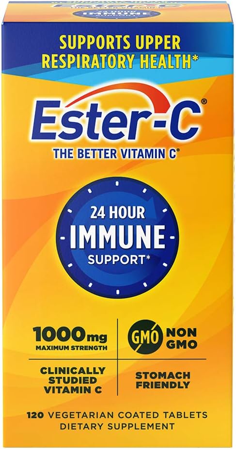 120 Count Ester-C 1000 mg Coated Tablets for Immune System Support and Gentle on Stomach