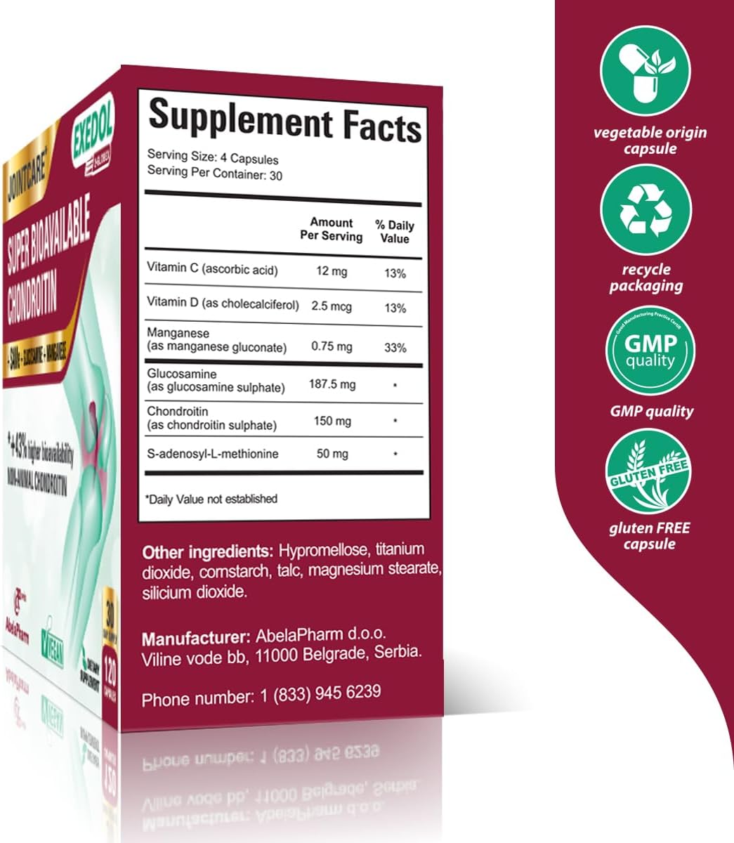 120 Count Exedol Z-globex Chondroitin Glucosamine Capsules for Joint Support and Cartilage Regeneration