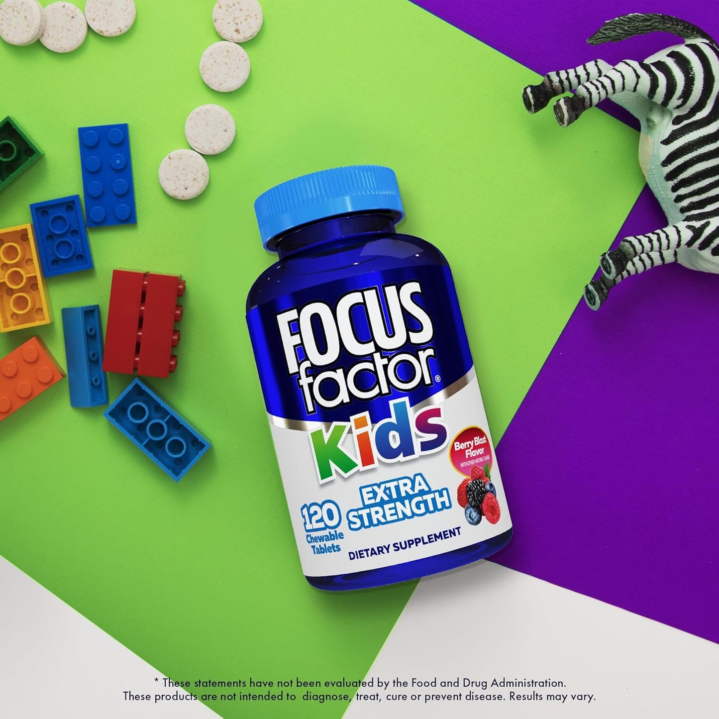 120 Count Focus Factor Kids Extra Strength Daily Chewable Vitamins for Brain Health Support - Quality Formula, Gluten & Dairy Free Supplements - No Artificial Sweetener - Children's Health