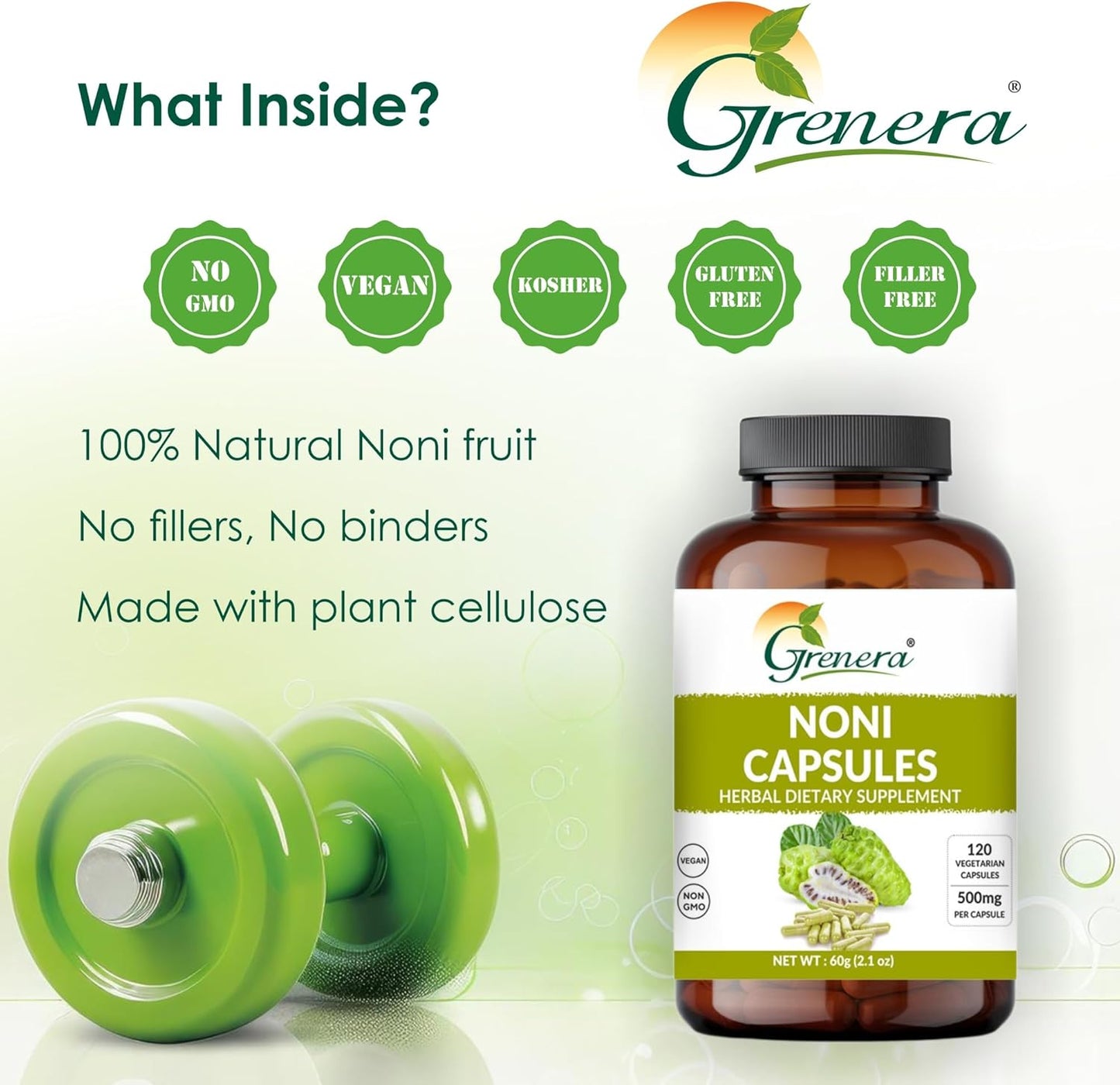 120 Count Grenera Noni Fruit Capsules | Non-GMO, Gluten Free | Vegetarian Capsules with No Fillers