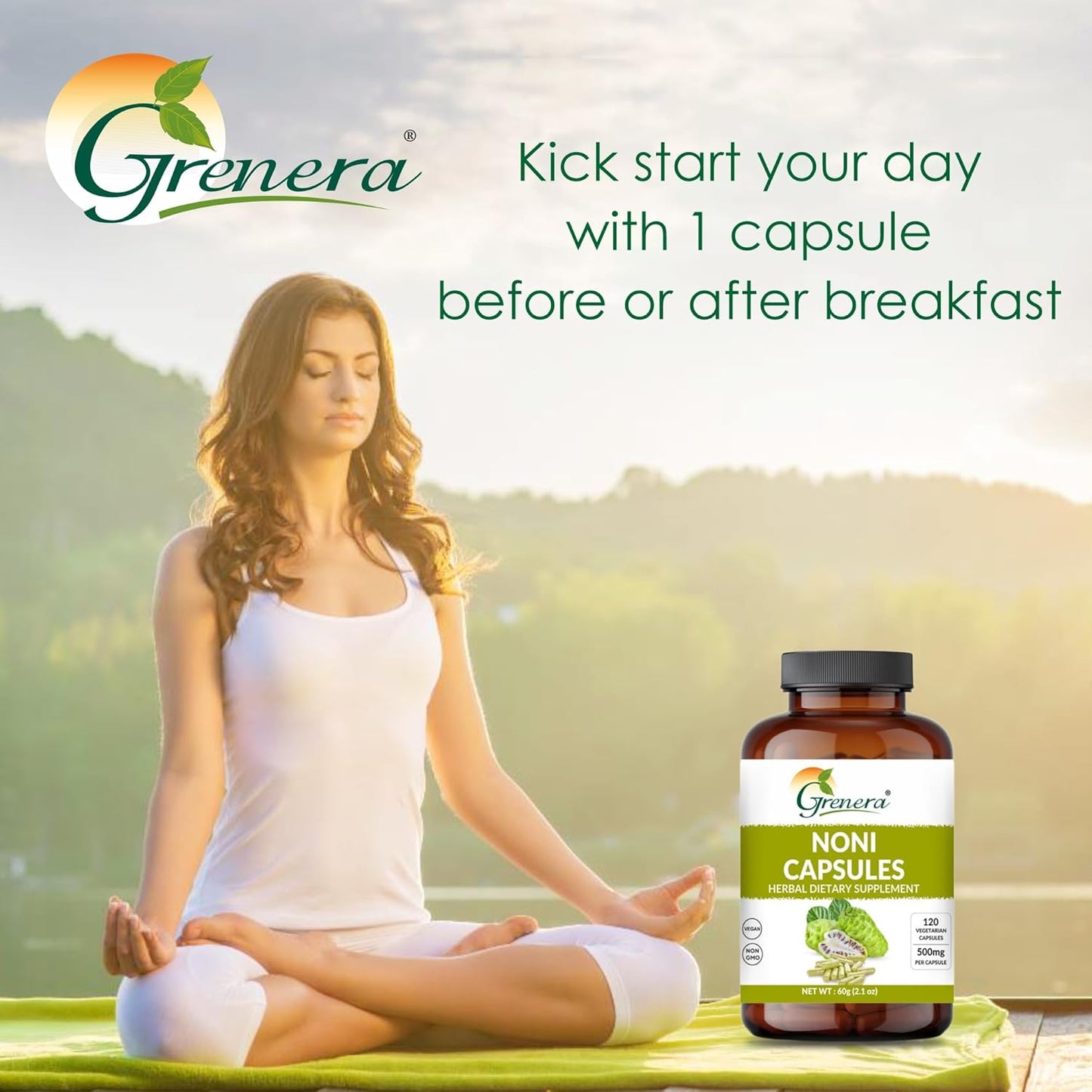 120 Count Grenera Noni Fruit Capsules | Non-GMO, Gluten Free | Vegetarian Capsules with No Fillers