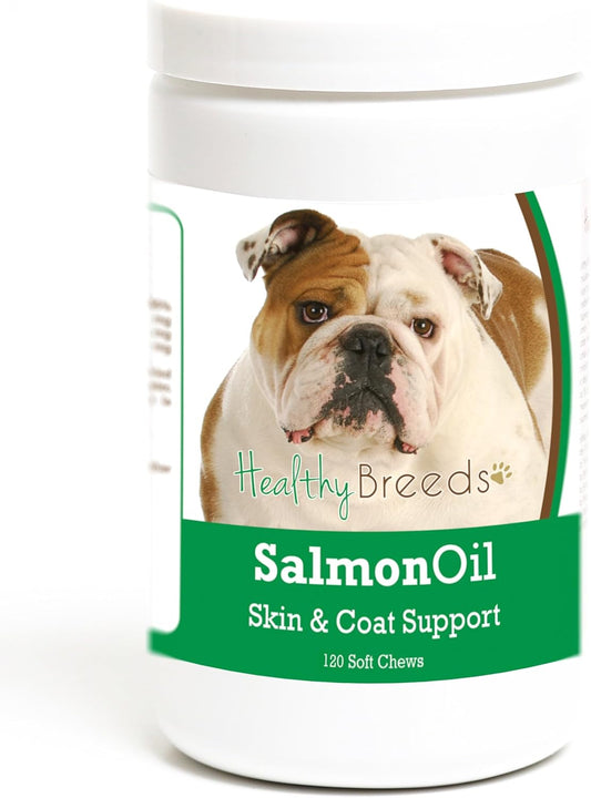 120 Count Healthy Breeds Bulldog Salmon Oil Soft Chews for Optimal Health and Wellness