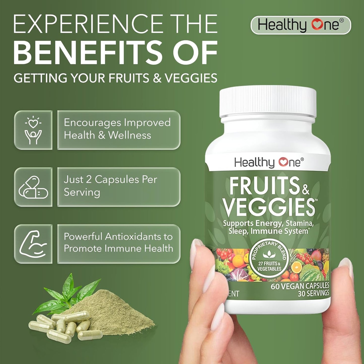 120 Count Healthy One Fruits & Veggies Multivitamin with 27 Balanced Whole Foods for Vitamins, Minerals, Antioxidants, and Detox