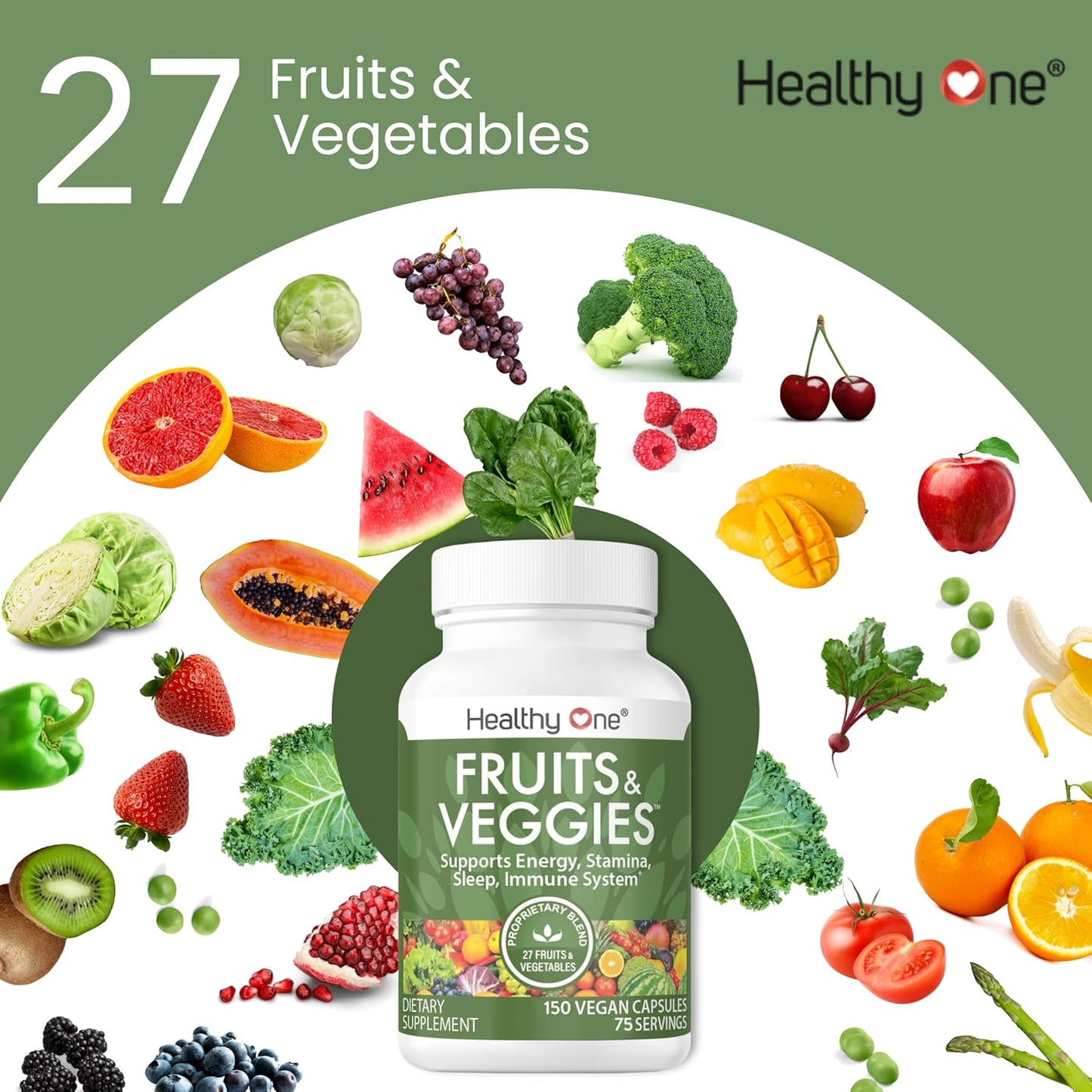 120 Count Healthy One Fruits & Veggies Multivitamin with 27 Balanced Whole Foods for Vitamins, Minerals, Antioxidants, and Detox