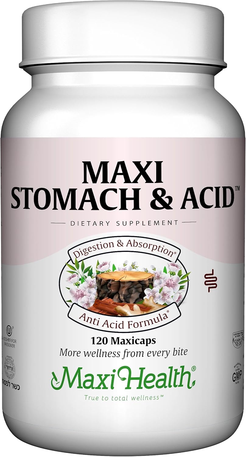 120 Count Kosher Maxi Health Maxi Stomach Anti Acid Support Capsules - Full Spectrum Formula