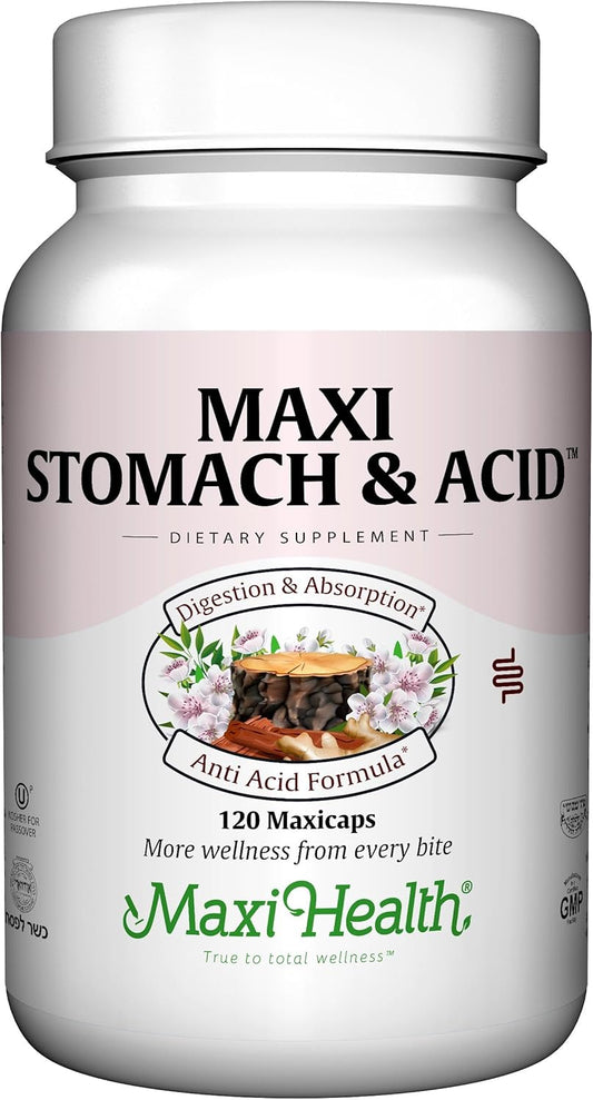 120 Count Kosher Maxi Health Maxi Stomach Anti Acid Support Capsules - Full Spectrum Formula