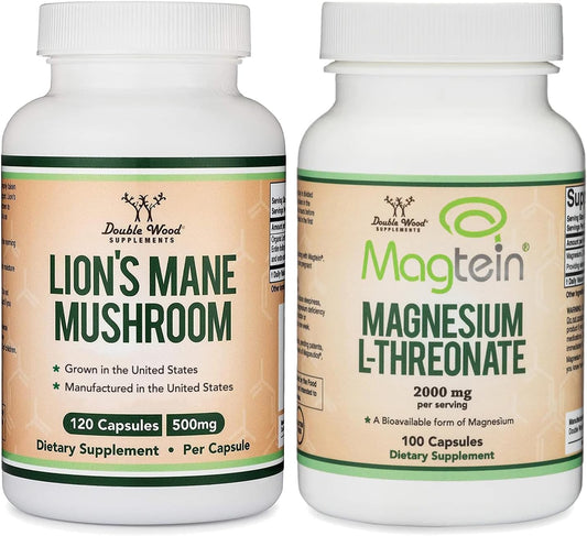 120 Count Lion's Mane Mushroom and Magnesium L-Threonate Supplements by Double Wood