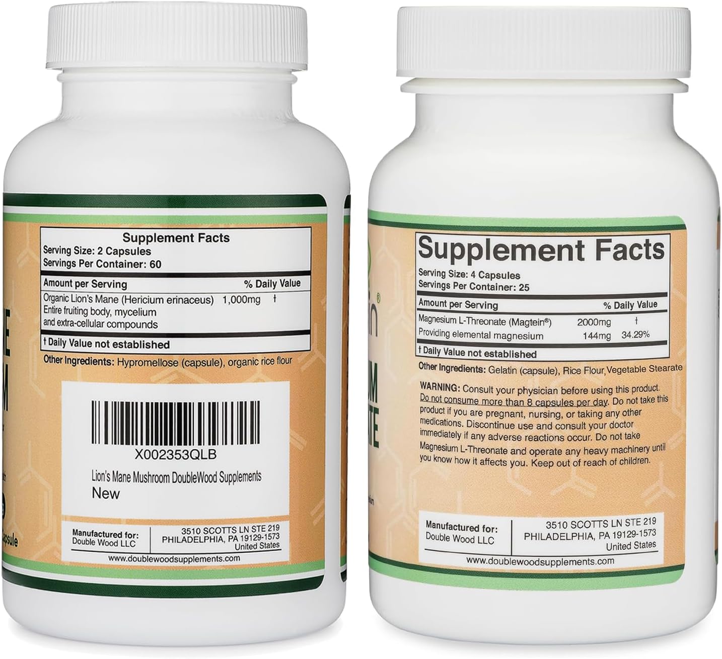 120 Count Lion's Mane Mushroom and Magnesium L-Threonate Supplements by Double Wood