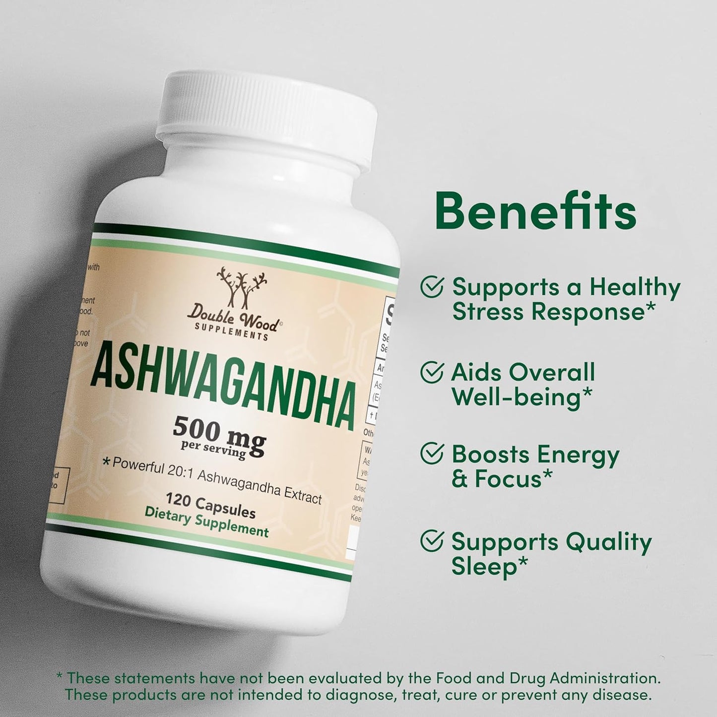 120 Count Lion's Mane Mushroom, Turkey Tail, and Ashwagandha Supplements by Double Wood