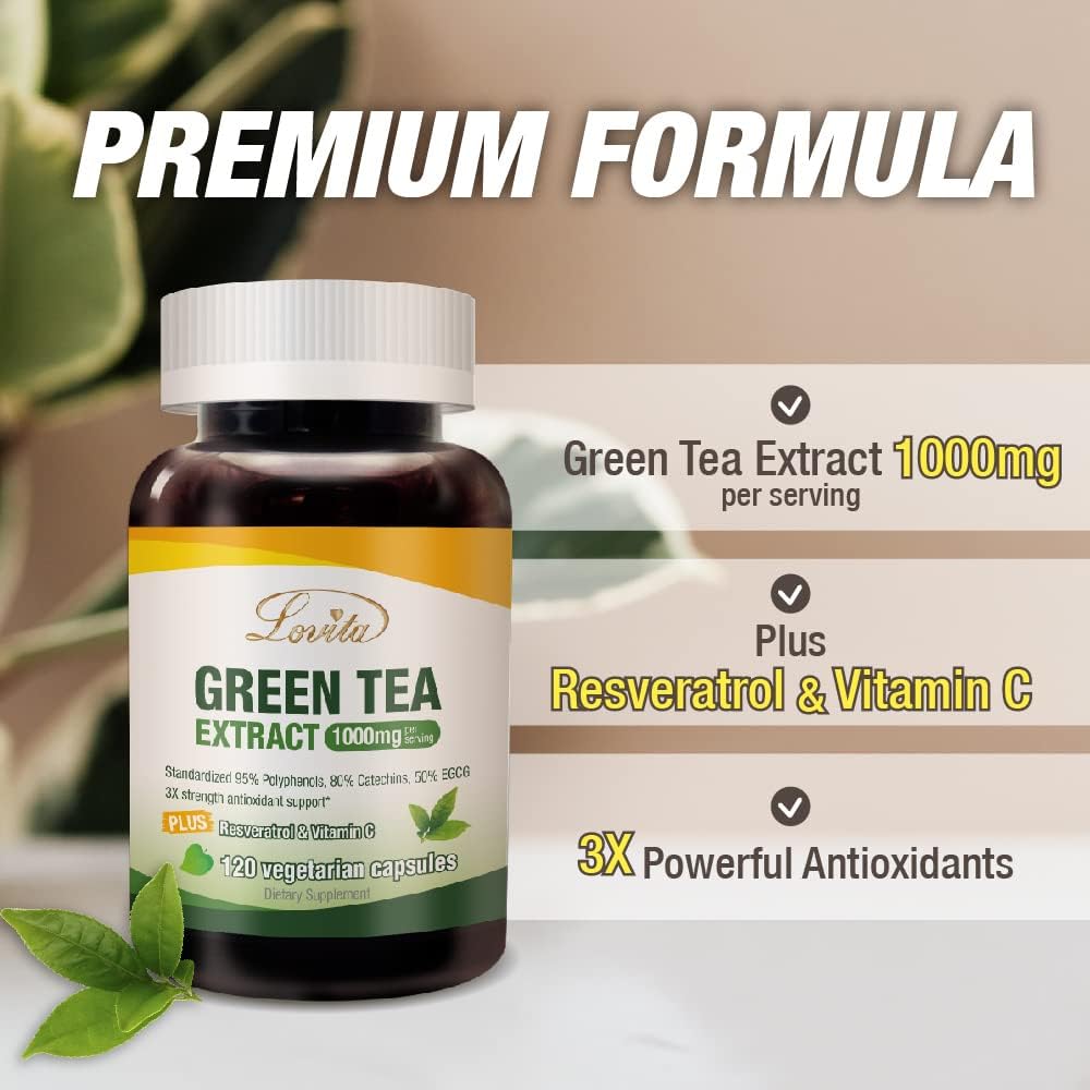 120 Count Lovita Green Tea Extract Capsules - 1000mg Pure Green Tea Supplement