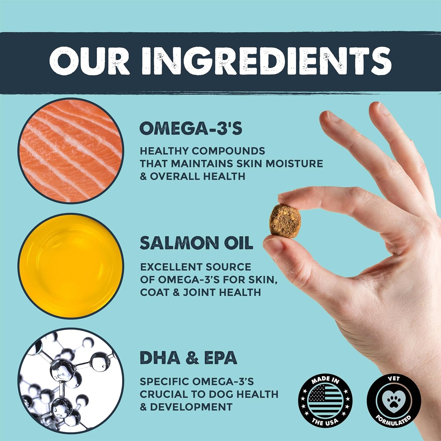 120-Count Mighty Paw Omega 3 Fish Oil Chews for Dogs - Skin & Coat Supplement with DHA & EPA, Made in the USA, Salmon & Bacon Flavor