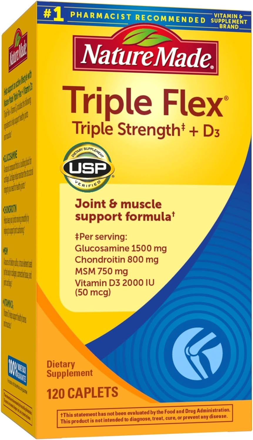 120 Count Nature Made TripleFlex Triple Strength Caplets with Vitamin D3 for Joint Support