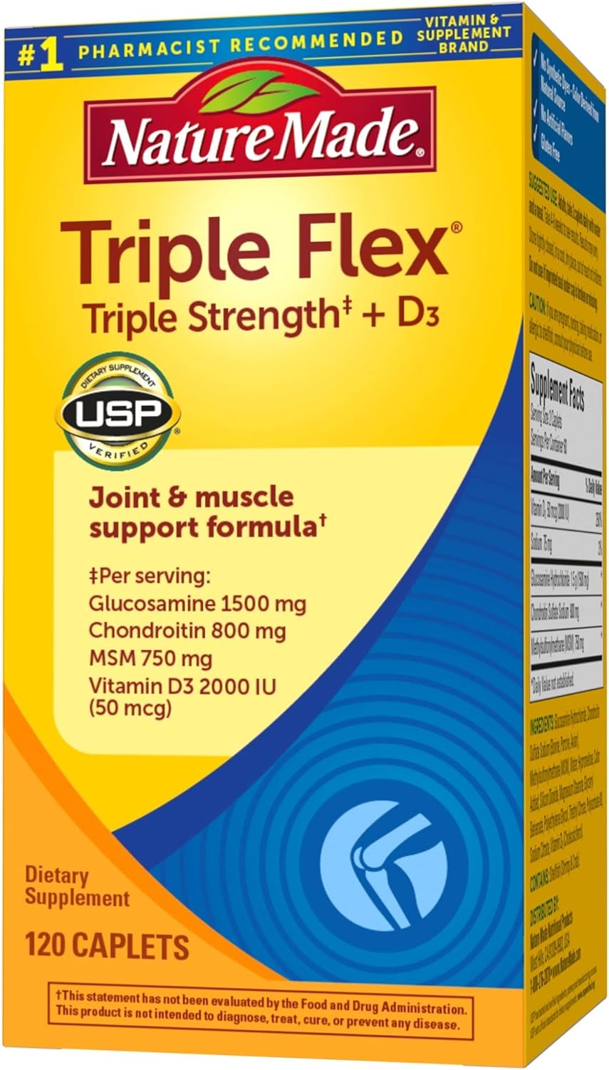 120 Count Nature Made TripleFlex Triple Strength Caplets with Vitamin D3 for Joint Support