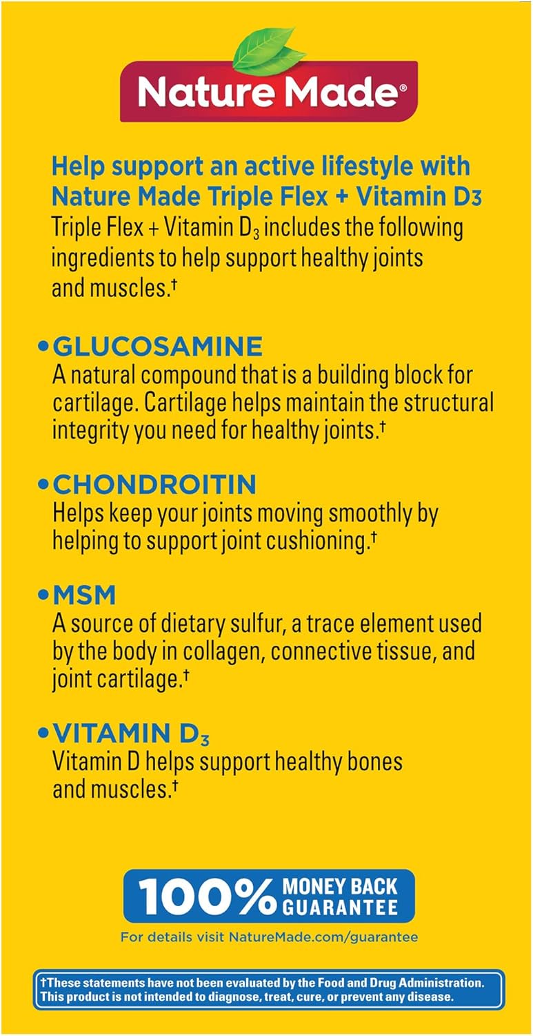 120 Count Nature Made TripleFlex Triple Strength Caplets with Vitamin D3 for Joint Support