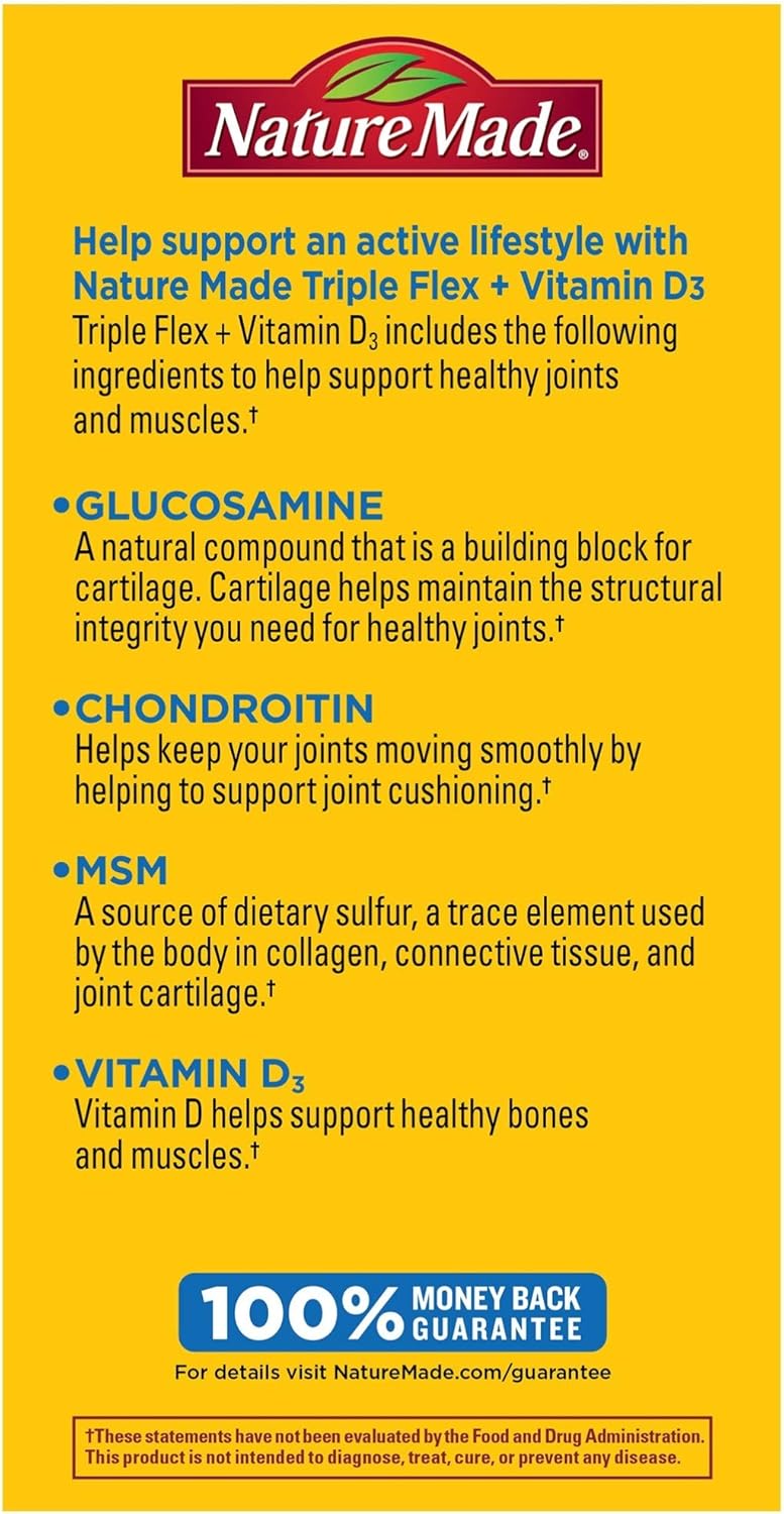120 Count Nature Made TripleFlex Triple Strength Caplets with Vitamin D3 for Joint Support