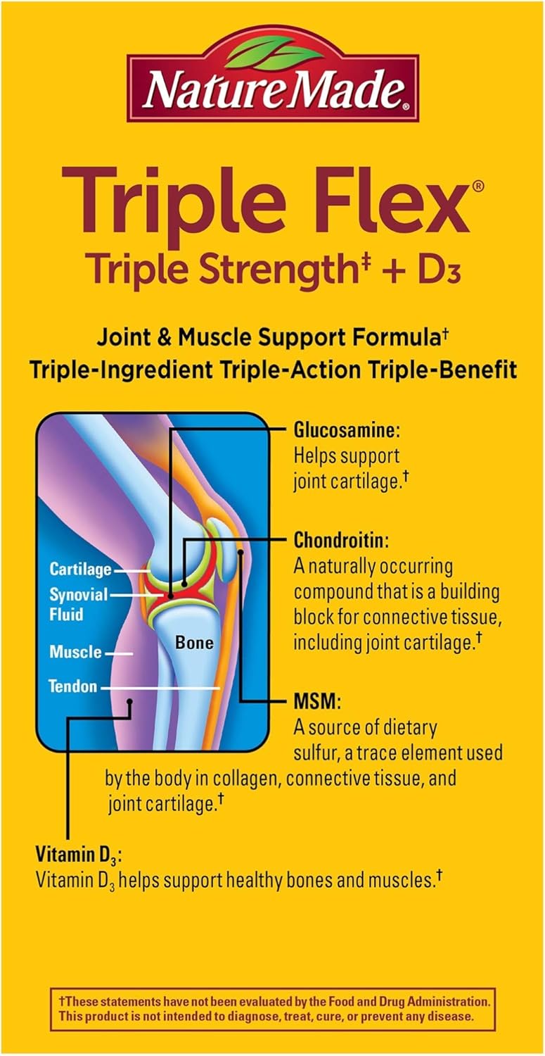 120 Count Nature Made TripleFlex Triple Strength Caplets with Vitamin D3 for Joint Support
