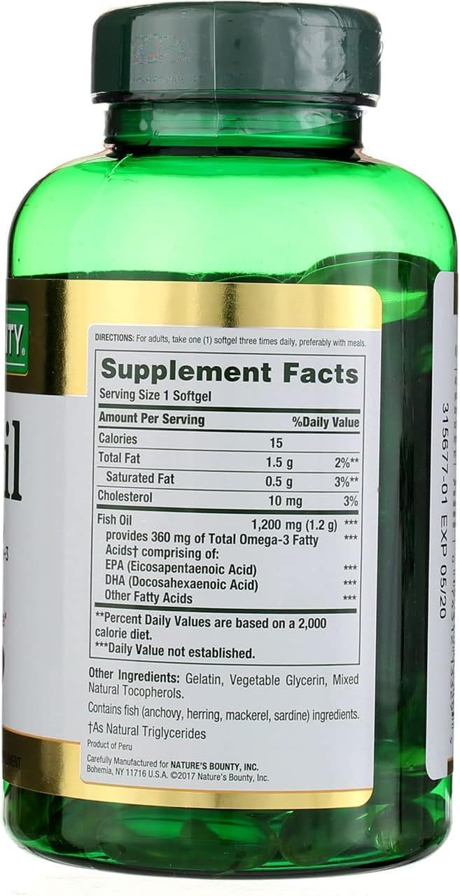 120 Count Nature's Bounty Fish Oil Capsules, 1200 mg Omega-3 Supplement