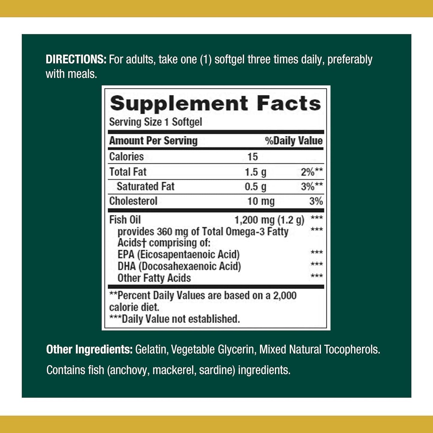 120 Count Nature's Bounty Fish Oil Capsules, 1200 mg Omega-3 Supplement